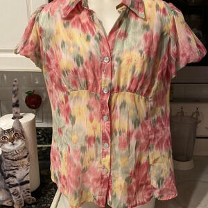 M womens CB Career button front short sleeve plus size blouse 2 piece. 1X